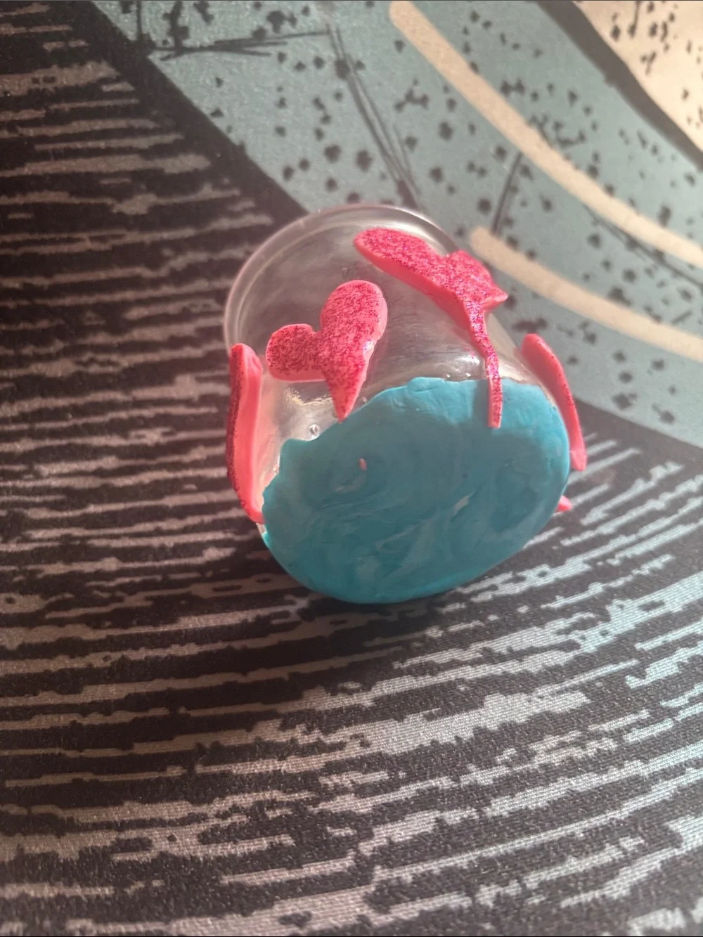 Handcrafted Clay Covered Glass Holder with Pink Heart Accents